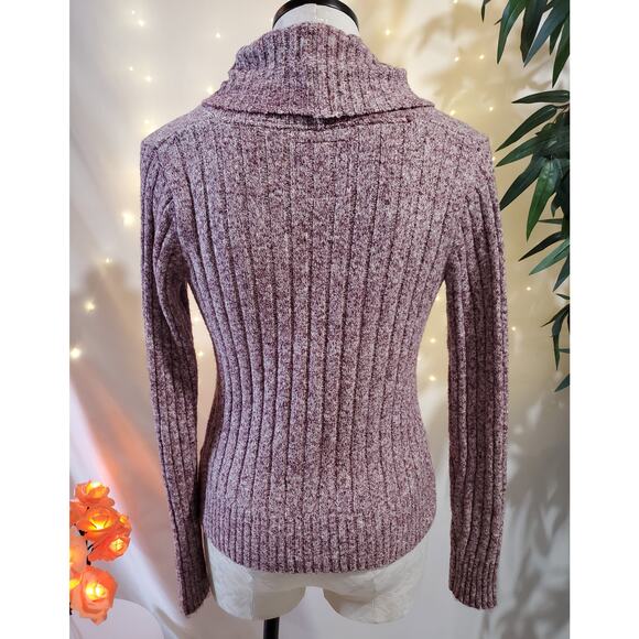 Polo Shawl Neck Embroidered Ribbed Burgundy Knit Cardigan Sweater Women's Size S - Picture 4 of 10